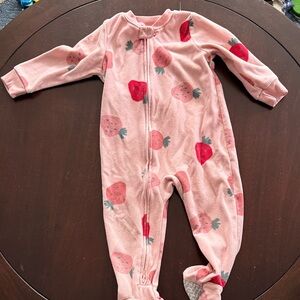 Carter's Pink Strawberry Fleece Footed One-Piece